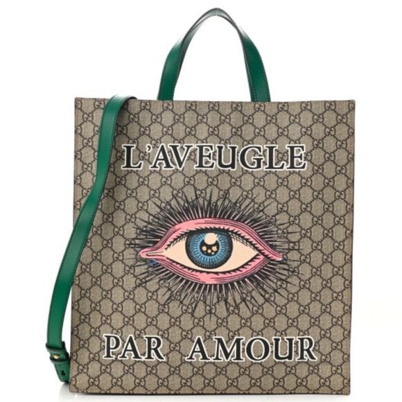 Gucci GG Supreme Monogram L'Aveugle Par Amour Print Vertical Tote Emerald Green - Picture 4 of 13